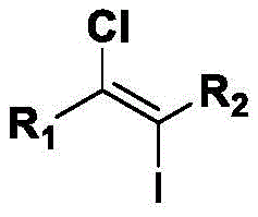 General reaction scheme showing alkyne reacting with LiCl, LiI, and oxidant to form chloro-iodo alkene
