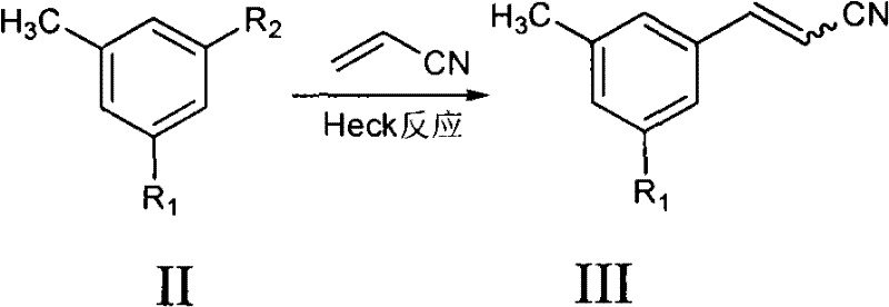 General Heck reaction scheme converting Formula II to Formula III and then to Formula I