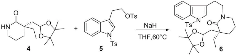 Reaction scheme showing the condensation of intermediate 4 and compound 5 to form compound 6