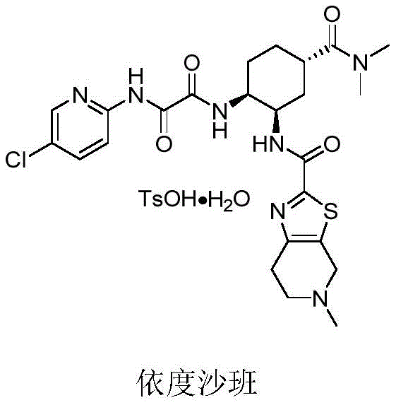 Chemical structure of Edoxaban showing three chiral centers