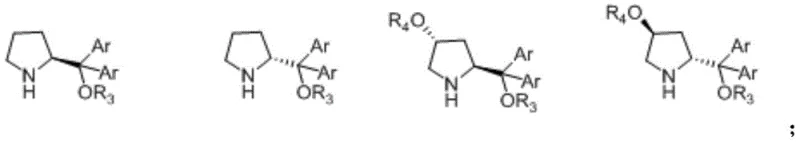 Structures of chiral organocatalysts used in the synthesis