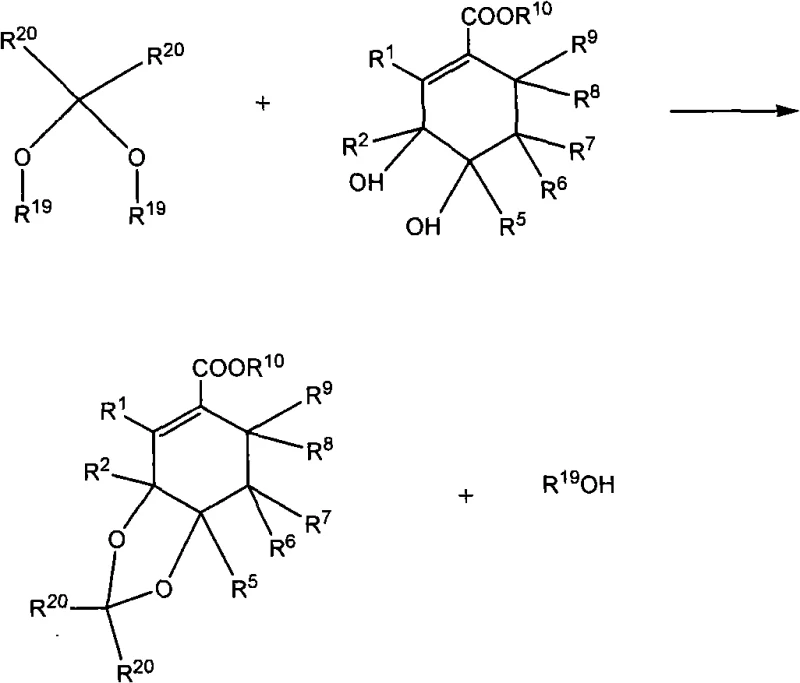 Reaction scheme comparing direct ketalization producing water versus transketalization producing alcohol as leaving group