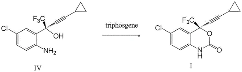 Cyclization of intermediate IV to Efavirenz I using triphosgene