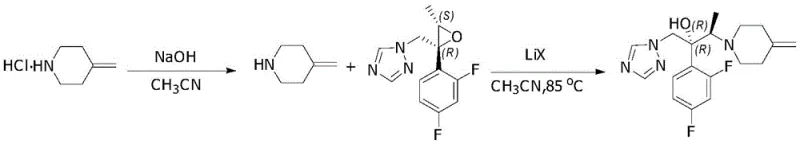 Novel synthesis route using Lithium Halide (LiX) in Acetonitrile enabling high yield and purity without chromatography