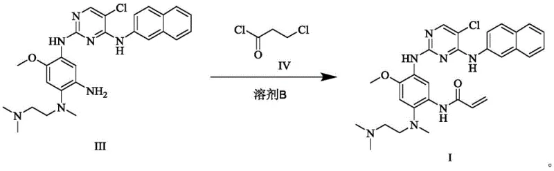 Novel synthesis route showing conversion of Formula III and IV to Formula I via acylation and elimination