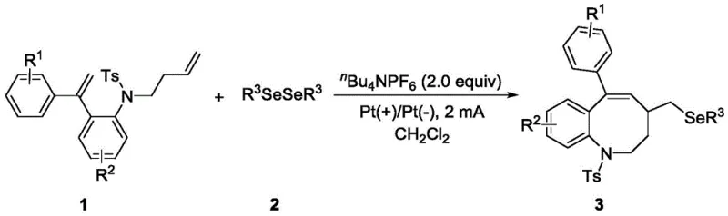 General reaction scheme for electrochemical synthesis of eight-membered selenium-containing benzoazacycles