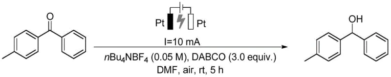 Electrocatalytic reduction of 4-methylbenzophenone to alcohol derivative showing high yield and mild conditions