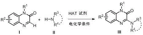 General reaction scheme for electrochemical synthesis of amino-substituted quinoxalinones using HAT reagents