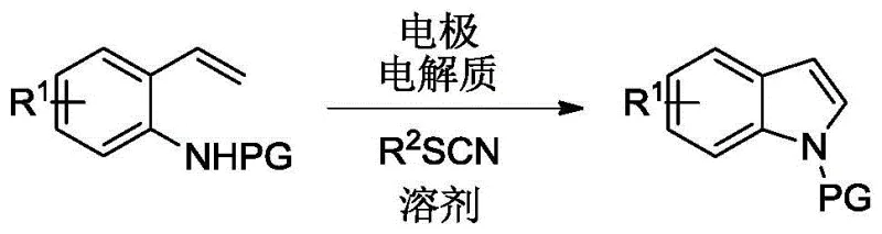 General reaction scheme for electrochemical synthesis of indoles from 2-vinylaniline derivatives