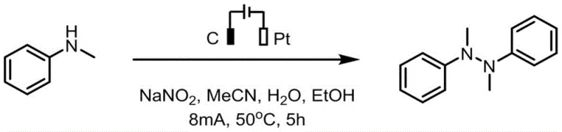 Specific synthesis of tetra-substituted hydrazine from N-methylaniline using NaNO2 electrolyte