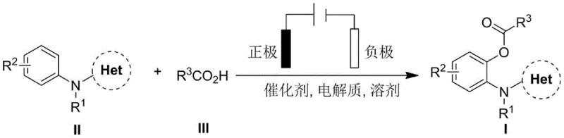 General reaction scheme for electrochemical synthesis of 2-acyloxy aniline derivatives