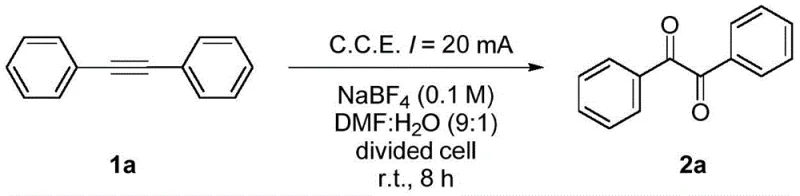 Specific reaction conditions for Example 1 showing 20mA current and DMF:Water solvent