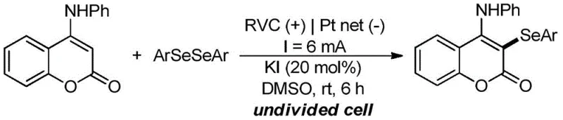 Substrate scope showing various aryl diselenides reacting to form diverse coumarin derivatives