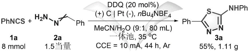 Gram-scale amplification reaction scheme demonstrating the scalability of the electrochemical process