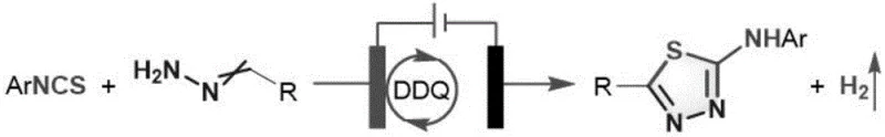 General reaction scheme for electrochemical synthesis of 2-amino-1,3,4-thiadiazole derivatives using ArNCS and hydrazones