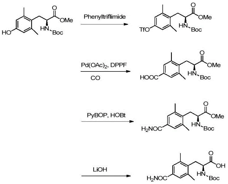 Conventional chemical synthesis route for Compound I starting from tyrosine derivatives