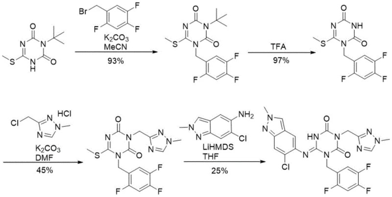 Prior art synthetic route for Encetavir showing low yield steps and toxic byproducts