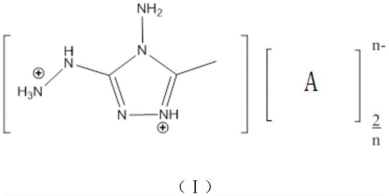 General chemical structure of 4-amino-3-hydrazino-5-methyl-1,2,4-triazole energetic ionic salts showing variable anions
