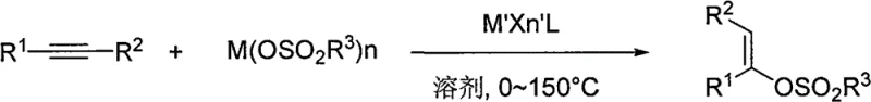 General reaction scheme showing the synthesis of enol sulfonate from alkyne and metal sulfonate using gold catalyst
