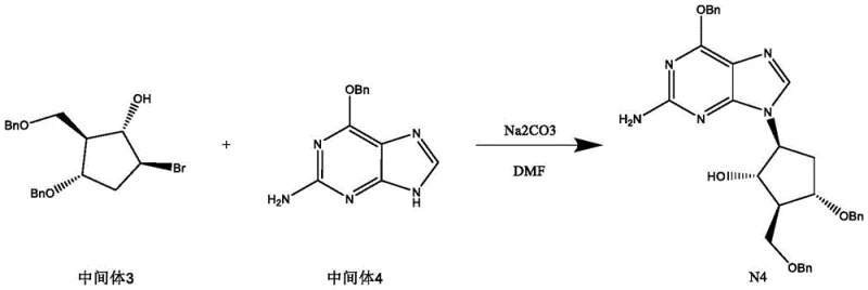 Step 3 coupling reaction between Intermediate 3 and 6-benzyloxyguanine