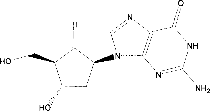 Chemical structure of the target nucleoside compound Entecavir showing the cyclopentane ring and purine base