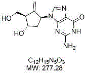 Chemical structure of Entecavir showing the methylene cyclopentane core