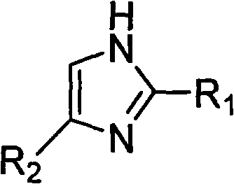 General structure of nitrogen heterocyclic compound (Formula III) showing imidazole core with R1 and R2 substituents