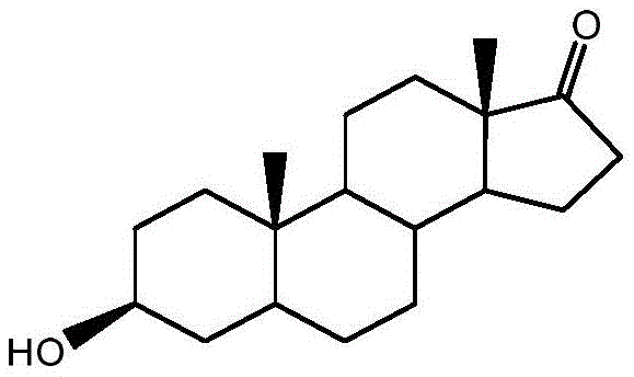 Chemical structure of Epiandrosterone showing the steroid backbone with 3-beta-hydroxy and 17-keto groups