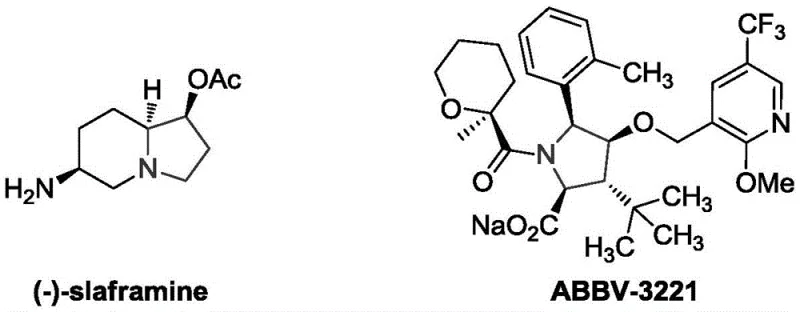 Chemical structures of natural products containing pyrrolidine nuclei like slaframine and ABBV-3221