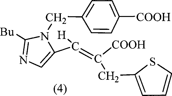 Reaction scheme showing the condensation of imidazole aldehyde and thiophene diester to form Eprosartan precursor