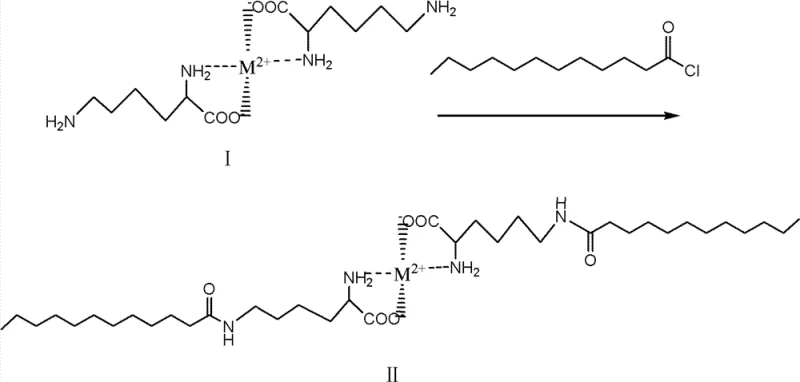 Regioselective amidation of the chelate with lauroyl chloride at the epsilon-position