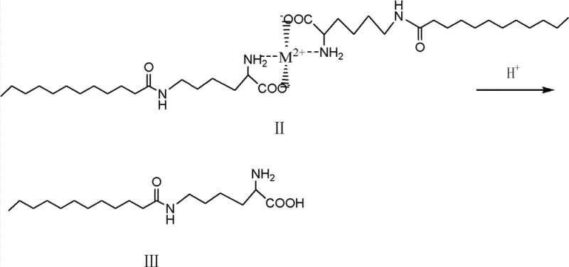Acid hydrolysis of the acylated chelate to release pure epsilon-N-lauroyl lysine