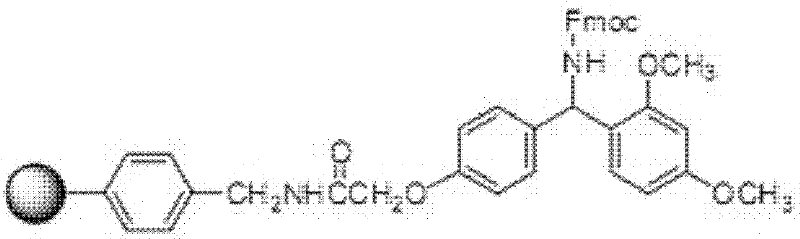 Solid phase synthesis linker structure on resin bead