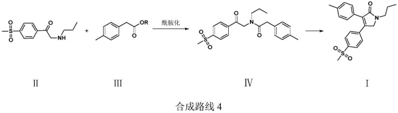 Novel Synthesis Route 4 showing the two-step amidation and ester-buffered cyclization