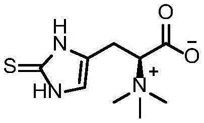 Chemical structure of Ergothioneine (L-ergothionine), the target 2-thioimidazole amino acid produced via the patented EanB mutant pathway.