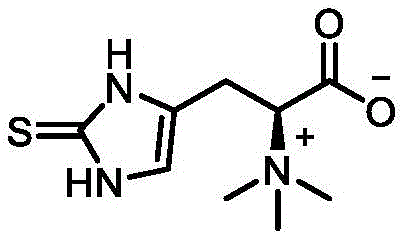 Chemical structure of Ergothioneine showing the 2-thioimidazole amino acid framework