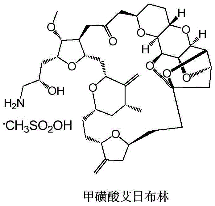 Chemical structure of Eribulin Mesylate showing the complex macrocyclic ether framework