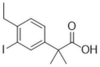 Chemical structure of 2-(4-ethyl-3-iodophenyl)-2-methylpropanoic acid (Formula A)