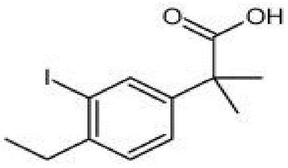 Chemical structure of 2-(4-Ethyl-3-iodoPhenyl)-2-methyl propanoic acid erlotinib intermediate