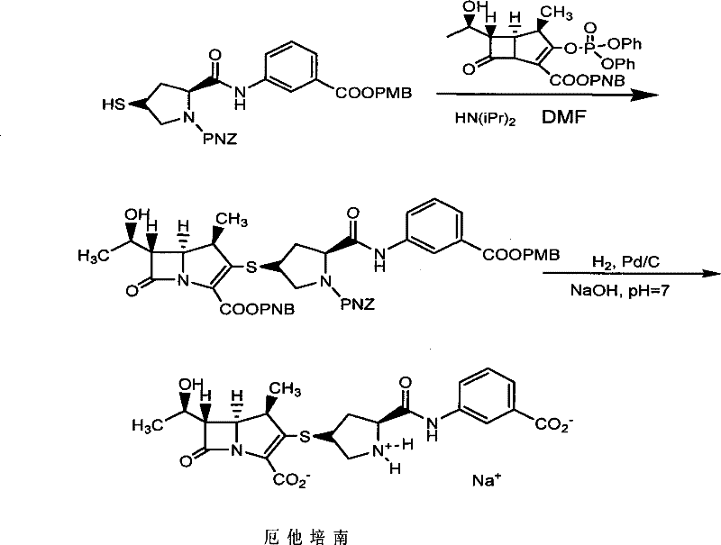 Final coupling reaction of Ertapenem intermediate with beta-lactam core