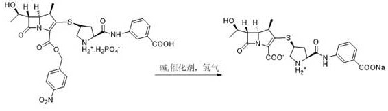 Full synthetic route showing condensation to Formula 1 and subsequent hydrogenation to Ertapenem Sodium
