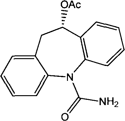 Chemical structure of Eslicarbazepine Acetate showing the chiral center at the 10-position