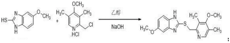 Reaction scheme for the synthesis of Omeprazole thioether from 5-methoxy-2-mercaptobenzimidazole