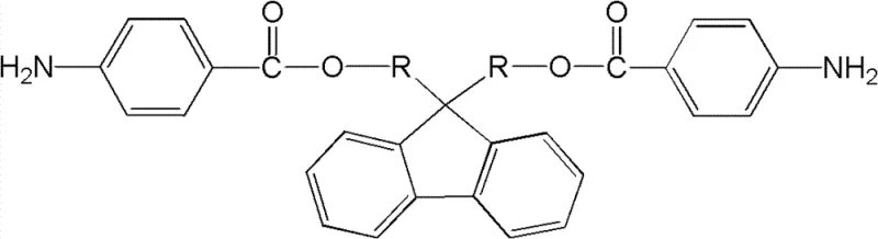 General chemical structure of ester-containing diaminofluorene showing the core fluorene scaffold and ester linkages