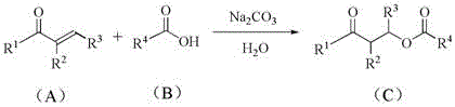 General reaction scheme showing oxa-Michael addition of carboxylic acid and alpha-beta-unsaturated ketone in aqueous sodium carbonate