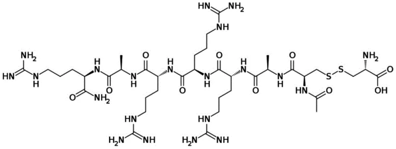 Chemical structure of Etelcalcetide showing the peptide chain and disulfide bridge