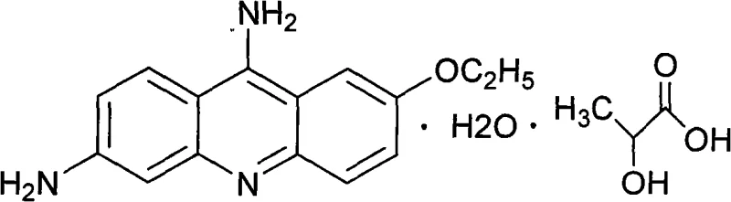 Chemical structure of Ethacridine Lactate showing the acridine core and lactate salt
