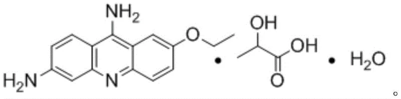 Chemical structure of Ethacridine Lactate showing the acridine core with amino and ethoxy substituents complexed with lactic acid
