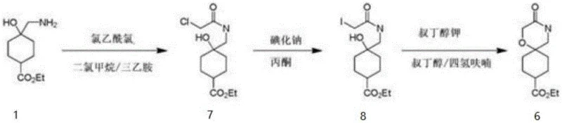 Prior art synthesis route showing low yield cyclization to compound 6