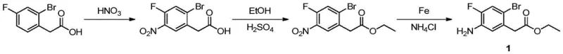 Conventional synthetic route involving hazardous nitration and esterification steps